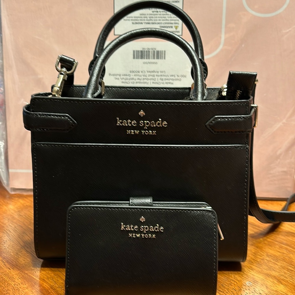 Kate Spade “Staci Saffiano Leather” Medium Black purse and wallet set